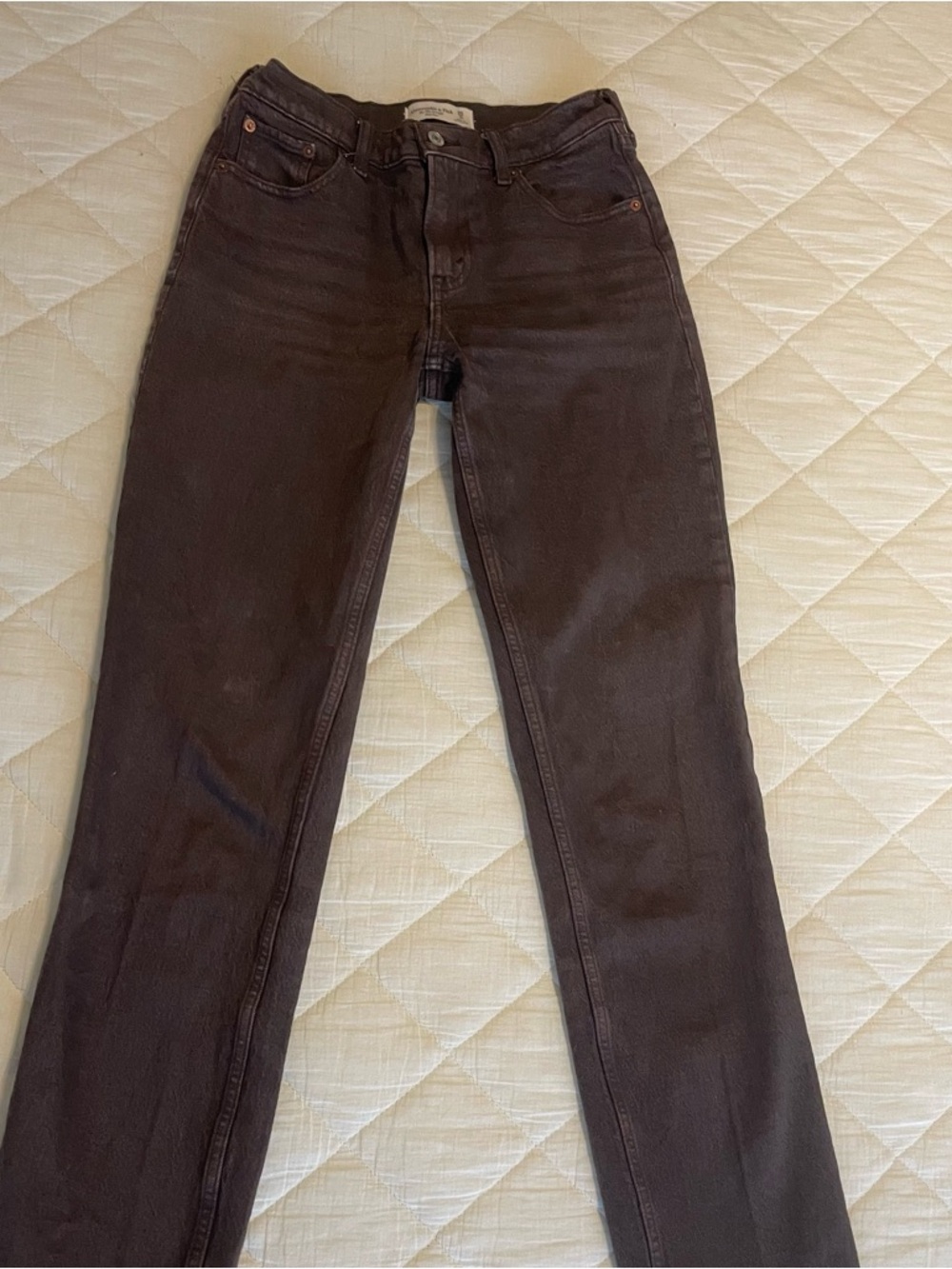 Abercrombie & Fitch Women's Mid-Rise Straight Leg Jeans in Dark Brown - Picture 3 of 8